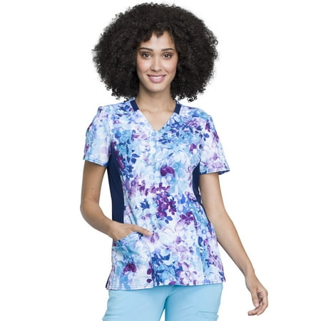 Cherokee iFlex Women Medical Scrubs Top Mock Wrap Knit Panel CK642, XS, Meadow Stroll