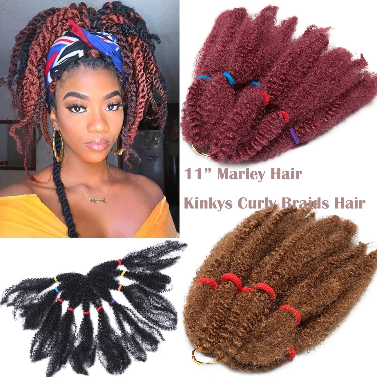 Benehair Kinky Curly Crochet Hair 11 inch Short Marlybob Jerry Curl Natural  Black Afro Kinky Twist Hair Soft Synthetic Crochet Braiding Hair