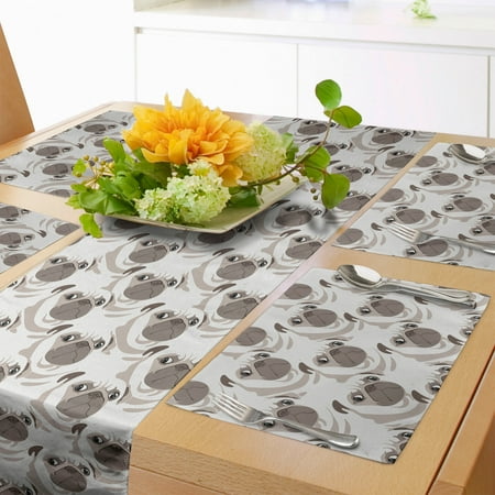 

Pug Table Runner & Placemats Rhythmic Dog Attitude Surprised Face Pet Meme Style Illustration Set for Dining Table Decor Placemat 4 pcs + Runner 12 x90 Coconut Taupe and Pale Sepia by Ambesonne