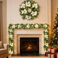 thumbnail image 6 of 9FT Pre-Lit Artificial Christmas Wreath with 50 Warm White LED Lights, 100 PE Branch Tips, Lighted Battery Operated Wreath with Poinsettia Flowers & Gold Balls, Hanger Included, Champagne, 6 of 7