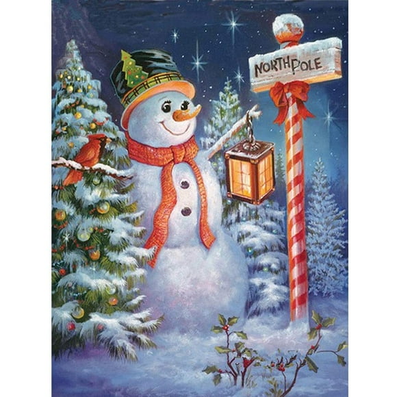 Wowdecor 5D Kits de Peinture au Diamant, Joyeux Noël Hiver Bonhomme de Neige, Plein Drill DIY Diamond Art Point de Croix Peinture par Chiffres (Bonhomme de Neige)
