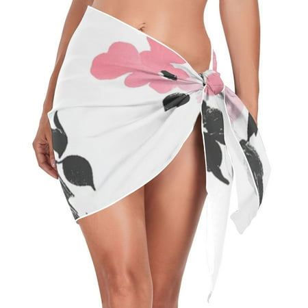 Ckdifva Pink Flowers Floral Beach Cover Up for Women Swimsuit Coverups Bikini Wrap Short Skirt