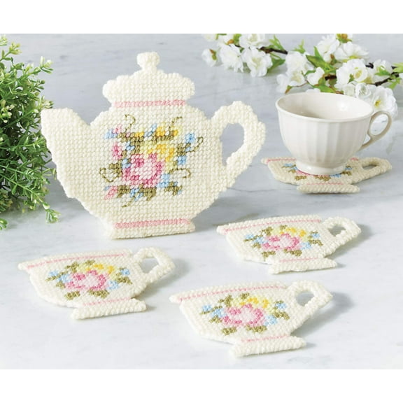 Mary Maxim Teacup Coaster Set Plastic Canvas Kit