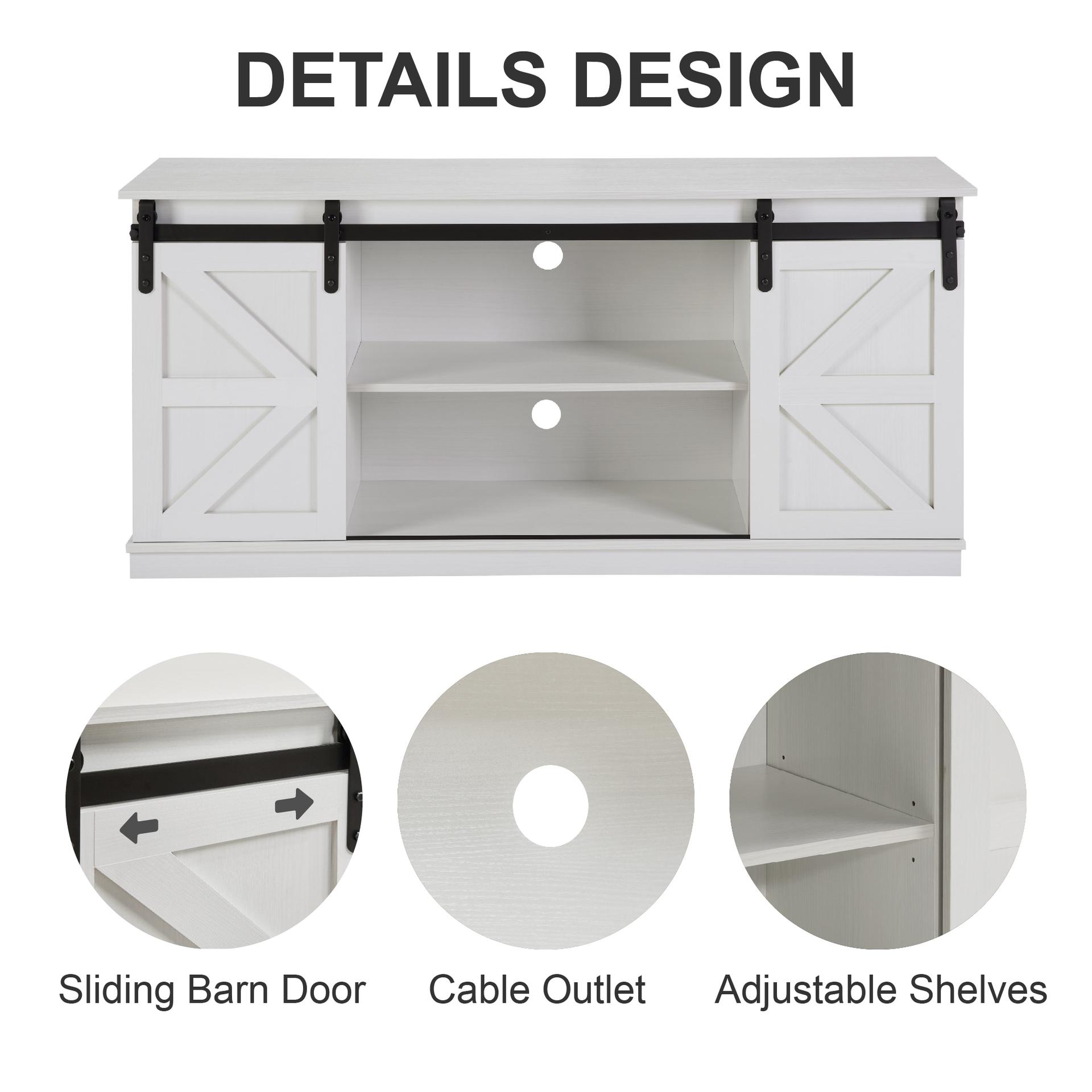 58" Farmhouse TV Stand and Entertainment Center for TVs up to 65" with Sliding Barn Doors and Storage Cabinets, White