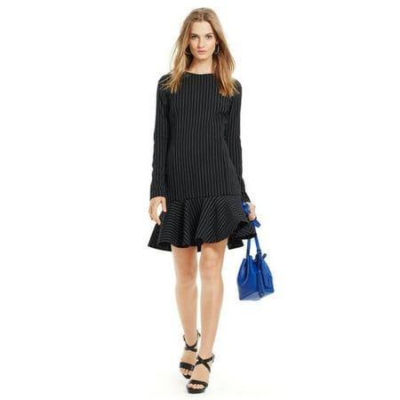 Polo Ralph Lauren Stretch Wool Crepe Ruffle Hem Dress, Black, 4