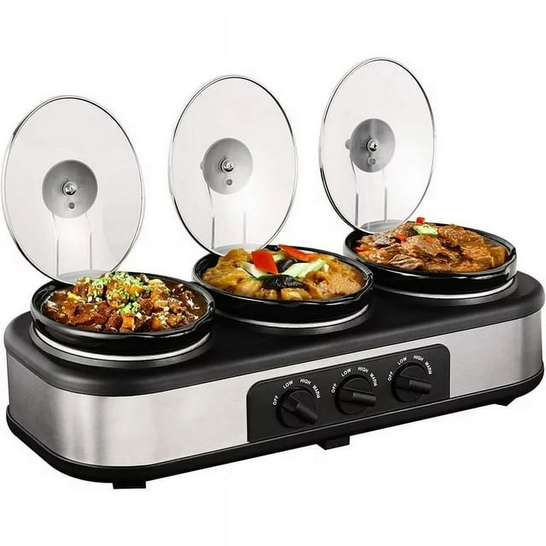 Triple 4.5 QT Slow Cooker, Buffet Servers and Warmer, 3 Pot Mini Manual Slow  Cooker with Adjustable Temp, Lid Rests, Ceramic Pot - On Sale - Bed Bath &  Beyond - 39085863