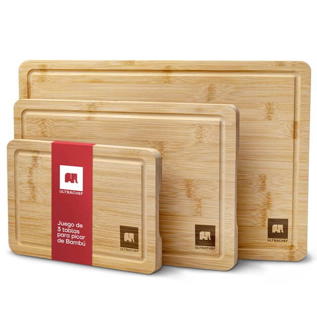 Juego 3 Tablas PARA Picar Ultrachef DE Madera DE Bambú Premium gruesas duraderas resistentes