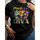 thumbnail image 2 of Women's Mardi Gras & Carnival Mask Print T-Shirt - Casual Crew Neck, Short-Sleeved, All-Season Polyester Top, Ladies T Shirts, Four Seasons, Round Neck, 2 of 7