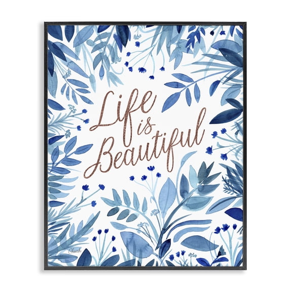 Stupell Industries French Country Life Is Beautiful Blue Wildflowers Black Framed Giclee Art, 24 x 30, by Cherish Flieder