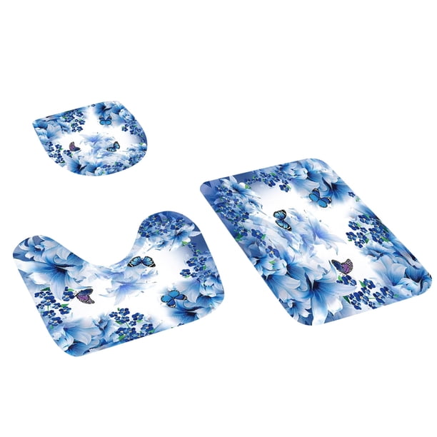 Juego de alfombras de baño de 3 piezas BlueButterfly, tapete de baño y funda para inodoro, artículos de tocador para el baño
