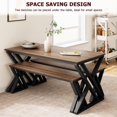 thumbnail image 4 of Litake Dining Table Bench Set for 4, Kitchen Table Set with 2 Benches, Rectangular Dining Room Table Set with Sturdy Metal Frame, Saving Space for Kitchen, Dining Room, Apartment, Brown, 4 of 6