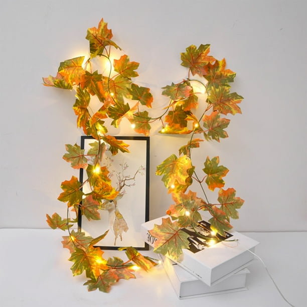 Guirnalda de luces de hojas de arce | 20 luces LED a pilas para decoración de Halloween