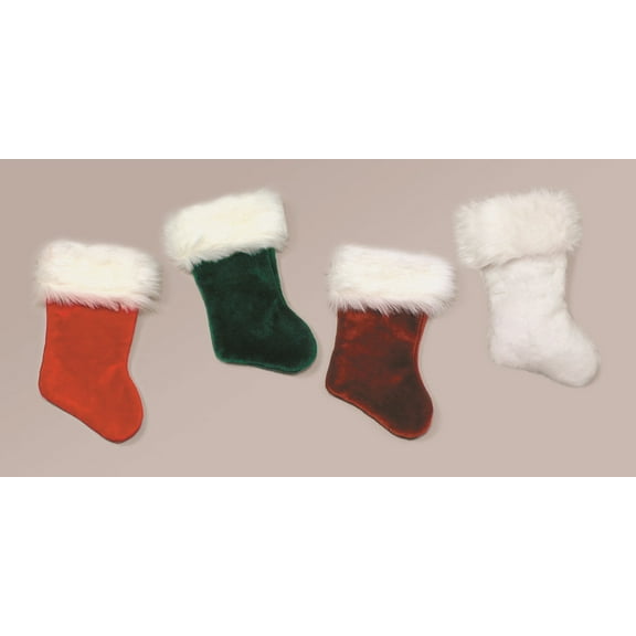 The Costume Center Traditional White Velvet Plush Christmas Stocking With Faux Fur White Cuff 21”