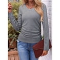 thumbnail image 4 of Tops Casuales para Mujer, Cuello en V, Camisas de Larga, Túnicas Básicas con Frunces Lisos, Blusas Gris M, 4 of 7