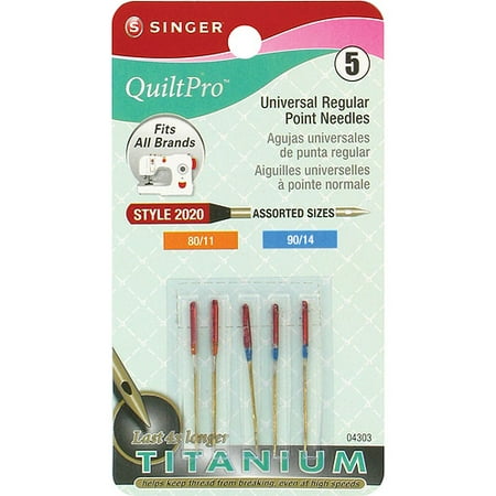 Singer QuiltPro Universal Regular Point Needles, Sizes 80/11 (2), 90/14 (3), 5/pkg