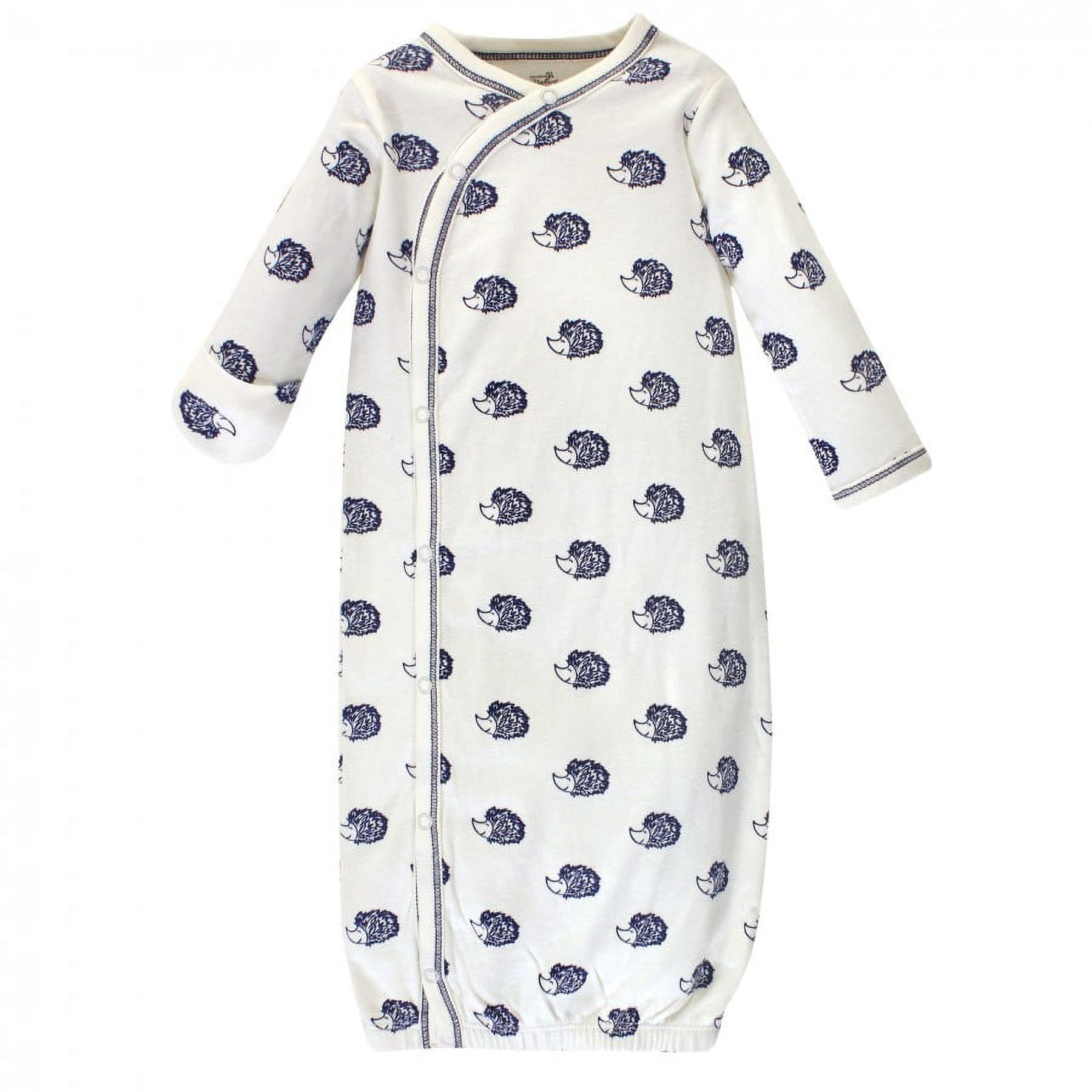 Touched by Nature Baby Organic Cotton Side-Closure Snap Long-Sleeve Gowns 3pk, Hedgehog, 0-6 Months