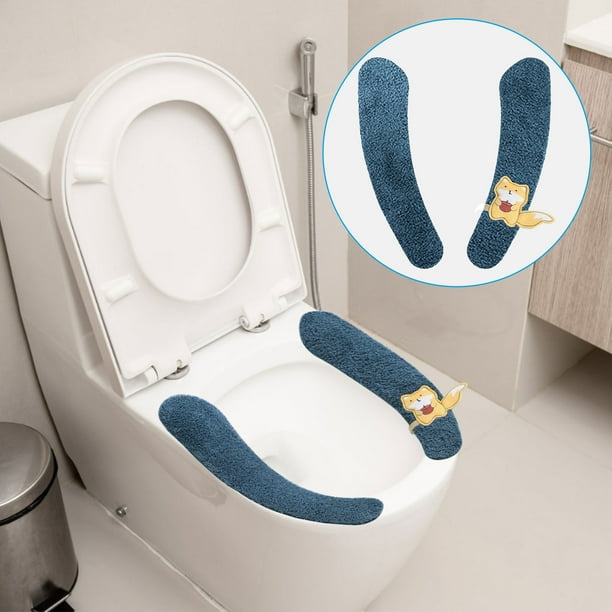 Asiento de inodoro para decoración del hogar, grueso y con asa, para invierno, lavable, de punto, para baño
