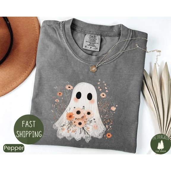 Velto Cute Ghost in Wildflowers Retro Floral Cozy Ghostcore T-Shirt Graphic Fullsize S-5XL Shirt