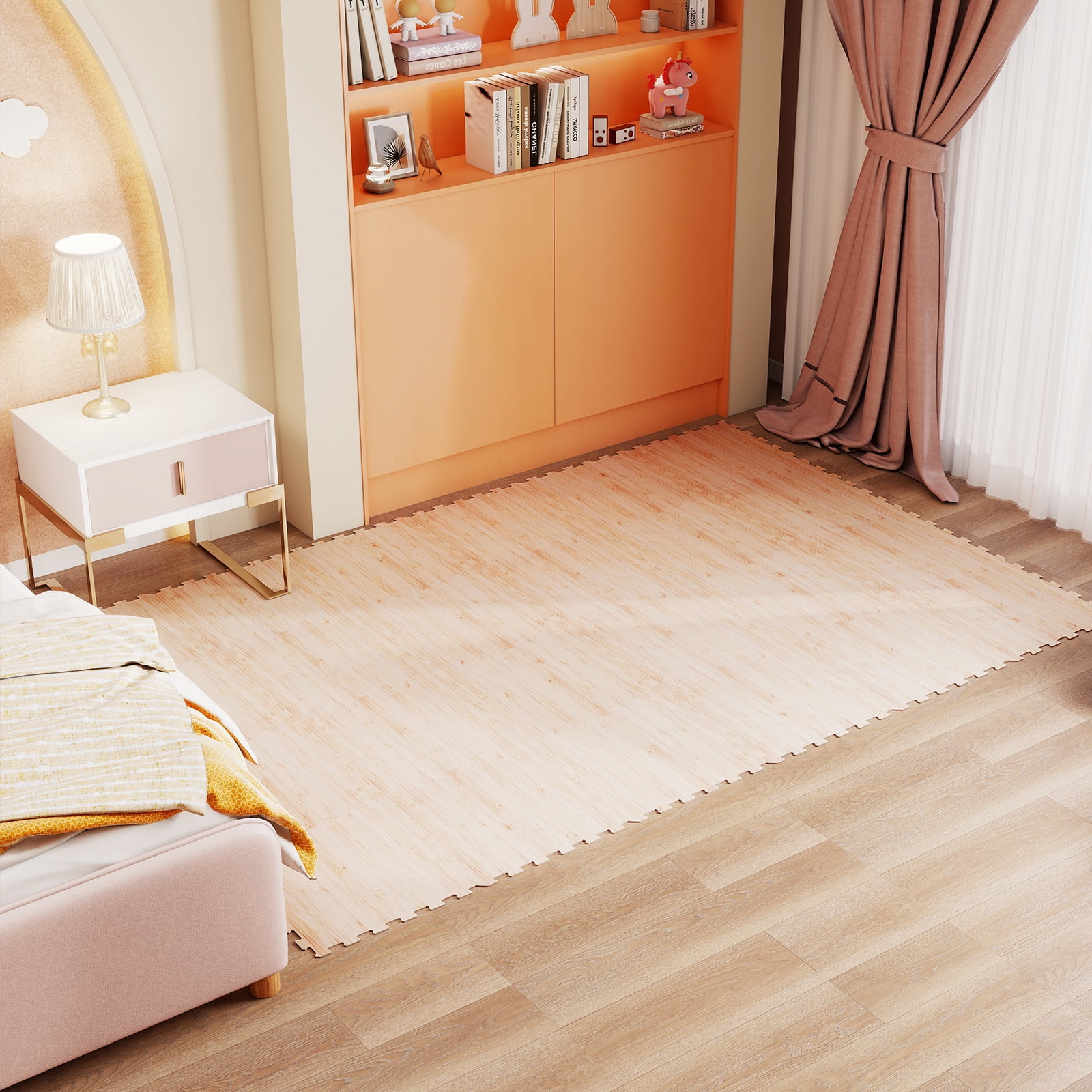 Patiojoy Interlocking Floor Tiles Wood Grain Printed EVA Foam Puzzle Tiles with Waterproof Surface