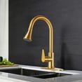 thumbnail image 3 of Rainovo Grifo De Cocina Con Rociador Extraíble Oro Cepillado 3 Agujeros Grifo Del Fregadero De La Cocina De Acero Inoxidable Monomando Grifos De Arco Alto Con Placa De Cubierta Comercial Moderno Con R, 3 of 5
