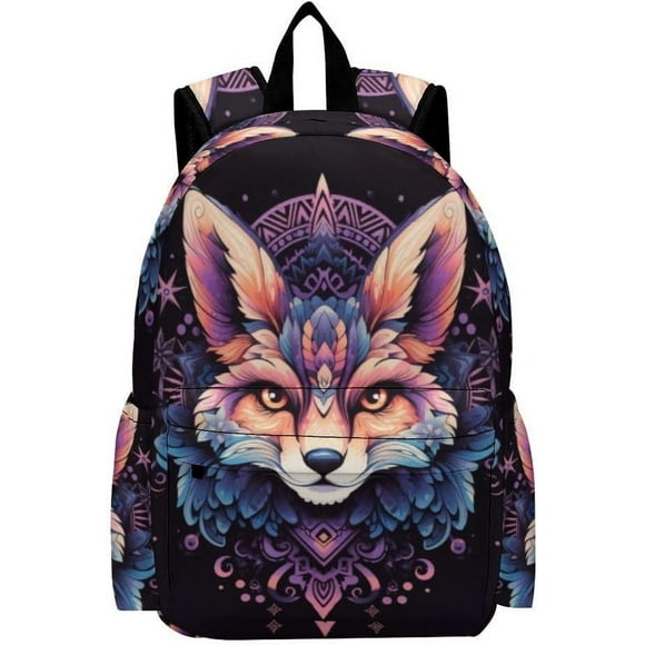 16 Inch Backpack Colorful Mandala Fox Backpack School Bookbag Laptop Shoulder Bag Casual Daypack