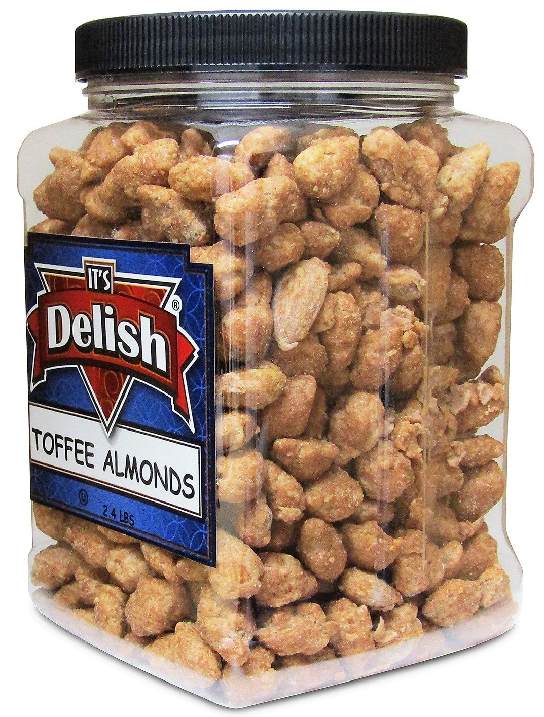 Gourmet Toffee Coated Almonds by Its Delish - 2.4 LB Jumbo Reusable Container Jar - Sweet Crunchy Caramelized Almond Nuts Snack
