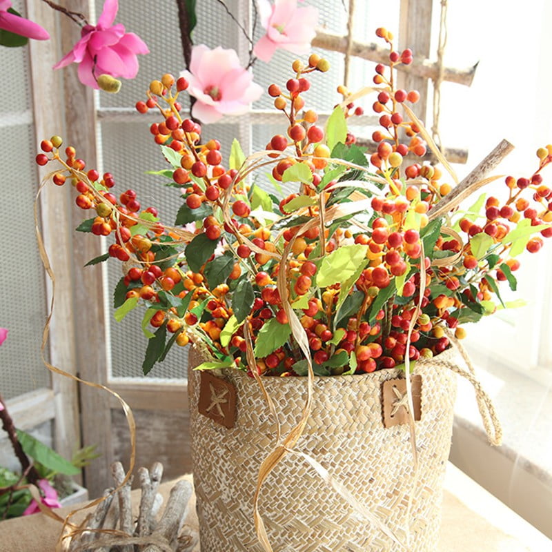 Details about   1 Bunch Artificial Holly Berry Leaves Stems Red Burgundy Berries Xmas-Decors USA 