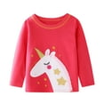 thumbnail image 4 of Kids Girl Long Sleeve Tee Shirt 3 Pack Unicorn Elk Reindeer Graphic Winter Cotton Casual Crewneck T-Shirts Sets Size 7, 4 of 6