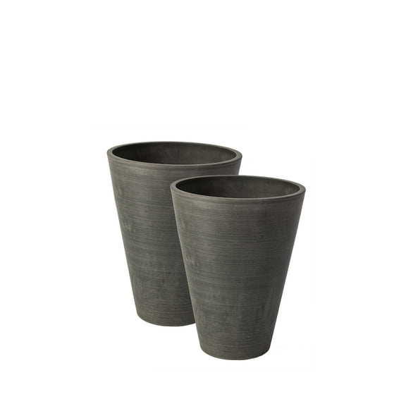 Algreen Valencia Planter, 2 Round Taper Planter, 10-In. Diameter by 13-In., Spun Charcoal, 2 Pack