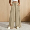 thumbnail image 2 of CHGBMOK Women's Plus Size Palazzo Pants Elastic High Waist Drawstring Wide Leg Pants Flowy Floor-Length Trousers with Pockets Loose Casual Pants, 2 of 9