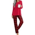 thumbnail image 2 of Qylux Women's Pajama Long Sleeve Adjustable Long Pants Sleepwear Set Soft Two Piece Matching Set with Pockets,Red Grid,XL, 2 of 7