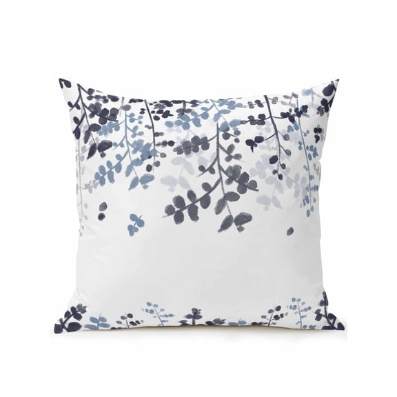 Outdoor Pillows Waterproof, Navy Blue Leaves Bedding Throw Pillows with Insert for Couch Sofa Bed, Summer Botanical 18x18 Inch Pillowcases Decorative Camping Patio Pillow Set of 1