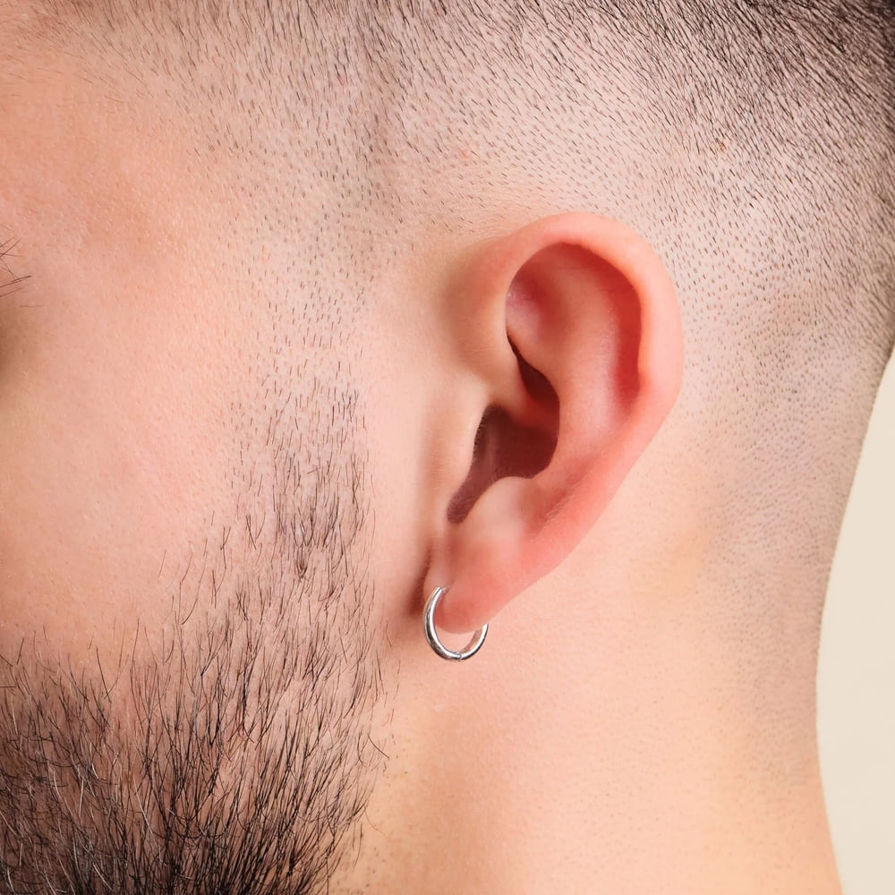 Classic Elegant Pure Solid 925 Sterling Silver White Gold Plated Small 14mm Thin Hoops Earrings Unisex Trendy Cool Men Women Hypoallergenic Huggie Hoop Earrings