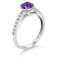 thumbnail image 3 of Gem Stone King 10K White Gold Purple Amethyst and White Lab Grown Diamond Engagement Ring for Women (0.72 Cttw, Cushion 5MM, Gemstone February Birthstone, Available in Size 5, 6, 7, 8, 9), 3 of 4