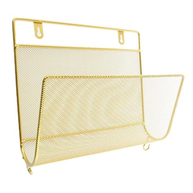 yuksok Triangle Iron Wire Magazine Rack Wall Mounted Bookshelf Bookcase Bin Golden