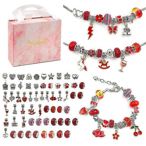 64 piezas Kit de fabricación de joyería navideña Charm Pulsera Collares Presente Pandora Juego de cuentas de aleación Diy Pulsera para niños Envío gratis (rojo)