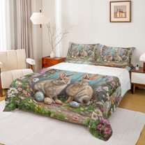 Feelyou 3D Rustic Rabbit Bed Sheets for Teens, Cute Easter Egg King Sheets, Farmhouse Groovy Floral Sheet Set, Microfiber Bedroom Decor, 4pcs