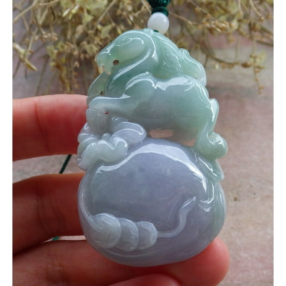 Certified Green Lavender Burma 100% Natural A Jade jadeite Pendant Horse Money Bag Coin Necklace 646967 TN