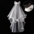 thumbnail image 5 of Wedding Veil with Metal Comb Wedding Hair Accessories for Flower Girl 2 Tier Longest Tulle 28" Embellished with Bow, 5 of 10