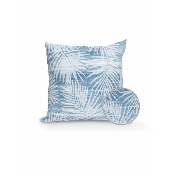 Outdoor Pillows Waterproof, Blue Coastal Palm Leaves Throw Pillows with Inserts Included, Summer Botanical Tropical Indoor Outdoor Decorative Lumbar Pillow for Bed/Couch/Patio 16"x16", 1Pcs