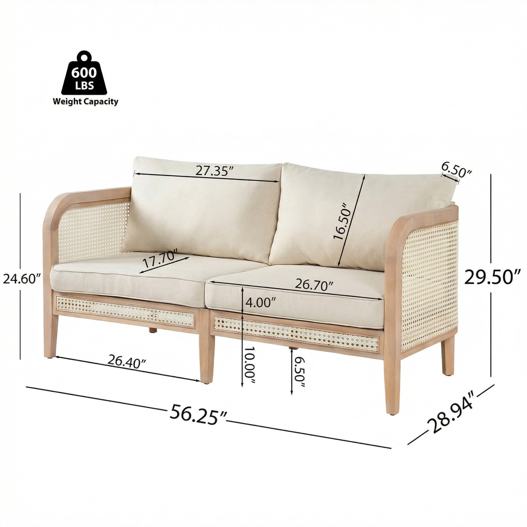 Christopher Knight Home Outdoor Wicker Sofa, Acacia Wood Frame with Cushions, Boho Patio Loveseat, Natural+Beige