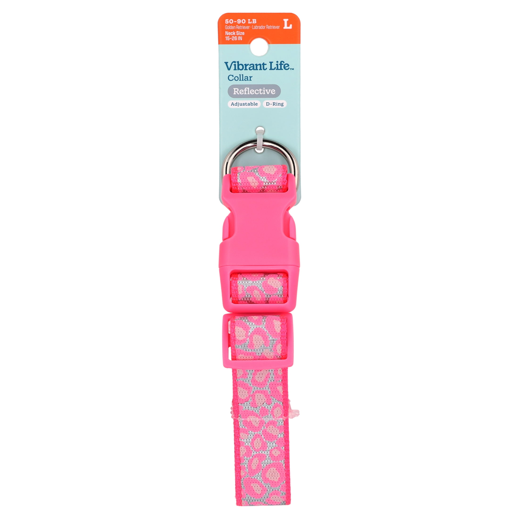 Vibrant Life Cheetah Print Reflective Pink Dog Collar, Adjustable