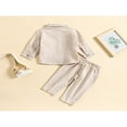 thumbnail image 4 of POINTERTECK Toddler Baby Boy Cotton Linen Pants Set Solid Color Long Sleeve Button Down T-Shirt Tops Pants Fall Clothes Outfit, 4 of 7
