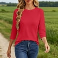 thumbnail image 4 of Neewe Sweaters for Women Plain 3/4 Sleeve Tops Round Neck Loose Casual Tunic Casual Pullover Daily, 4 of 7