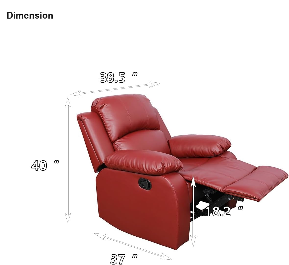 TrumanPick Manual Recliner Chair,Overstuffed Leather reclining Armchair Home Theater Recliner Sofa for Living Room,Red