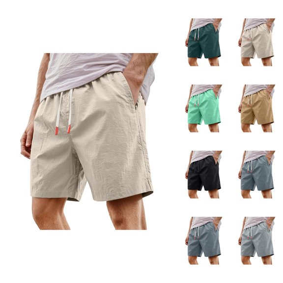 Mens Shorts Casual Summer Elastic Waist Wide Straight Leg Loose Fit Lightweight Bermuda Walking Shorts with Pockets