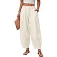 thumbnail image 2 of felwors Barrel Pants Women Cotton Palazzo High Waisted Balloon Pants Summer Casual Beach Boho Wide Leg Baggy Trousers Beige for Size XXXL, 2 of 8