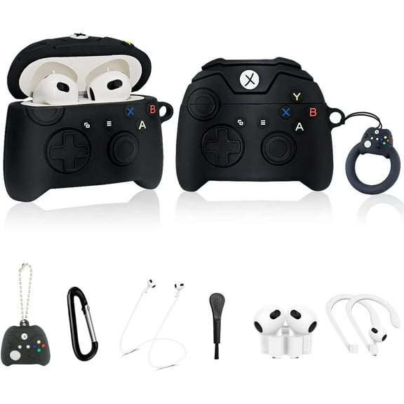 Cute Cover for Airpods 3 Case, 8in1 Accessories Set Protective Air pod 3 (2021) Cover, 3D Cartoon Fashion Funny Game Controller Silicone Case for Airpods 3 3rd Generation for Boys Girls(Black)