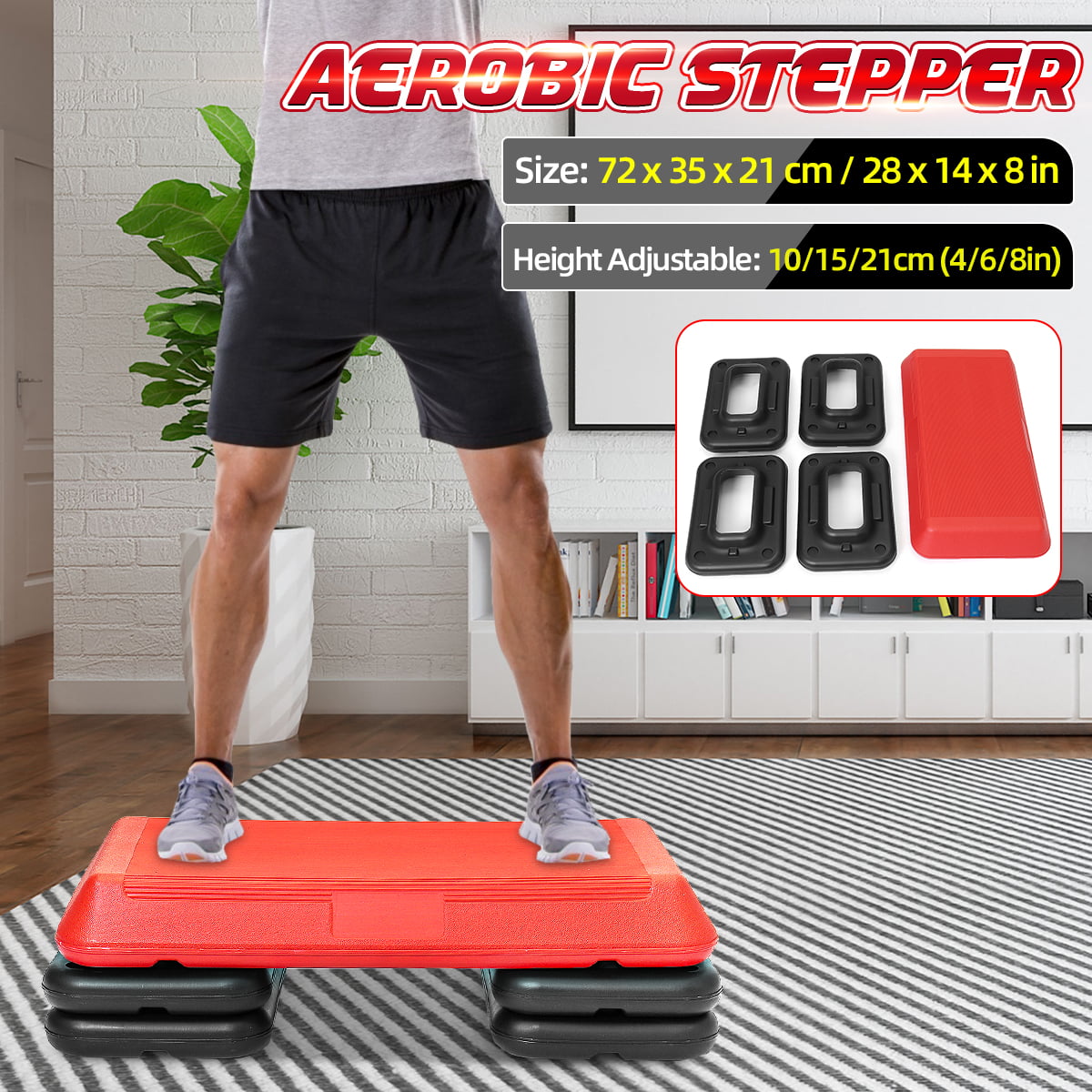 RDX Aerobic Stepper 3 Level Adjustable Exercise Yoga Step Board Gym Fitness 