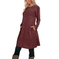 thumbnail image 7 of Ndbuld Womens Long Sleeve Fall Dresses with Pockets 2025 Flowy Casual Ribbed Knit Crew Neck Knee Length Sweater Dress Wine XXL, 7 of 7